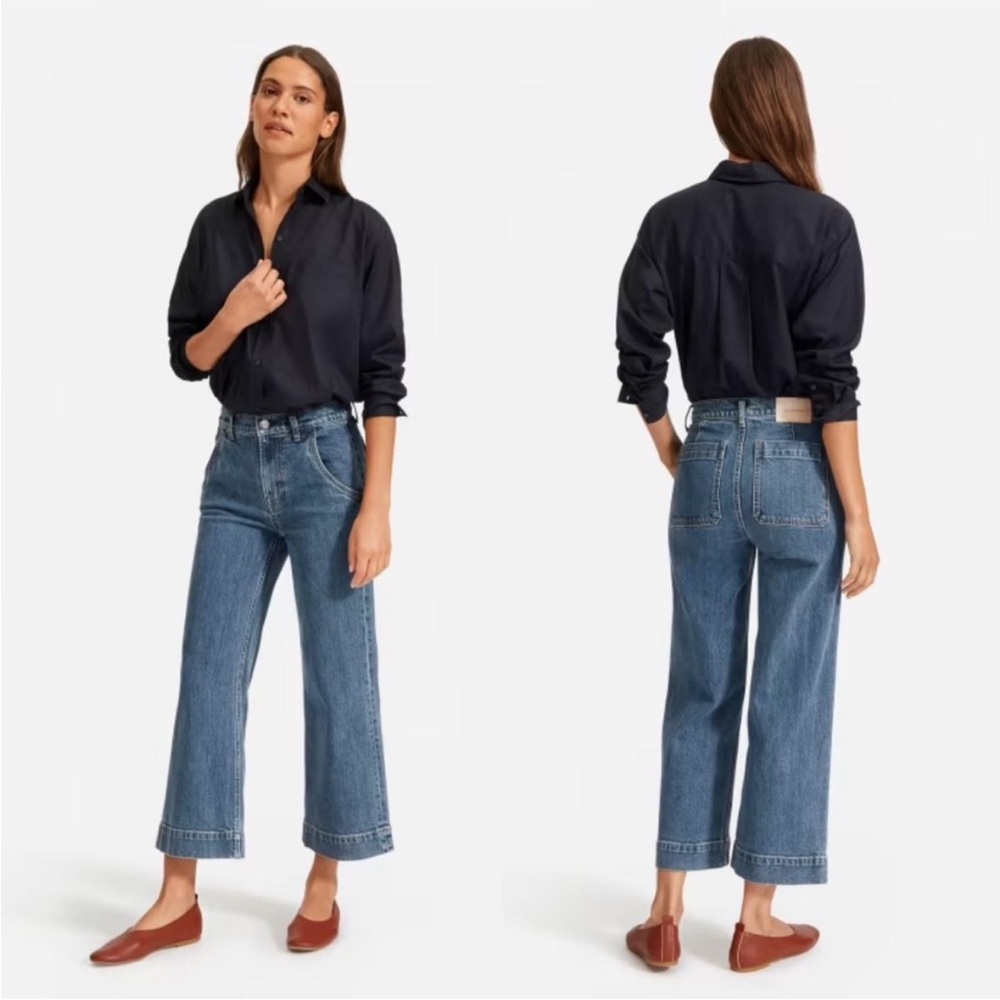 Everlane The Wide Leg Jean Size 31 Ankle High Waist Medium Wash Blue Denim
